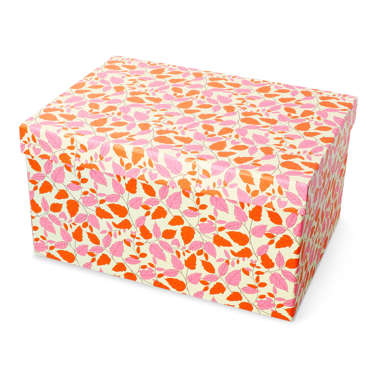Office storage box with autumn leaves design by Flying Tiger Copenhagen, measuring 28x20 cm, ideal for organizing stationery.