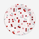 Set of 8 Flying Tiger Copenhagen paper party plates with cherry print, perfect for celebrating with colorful tableware.