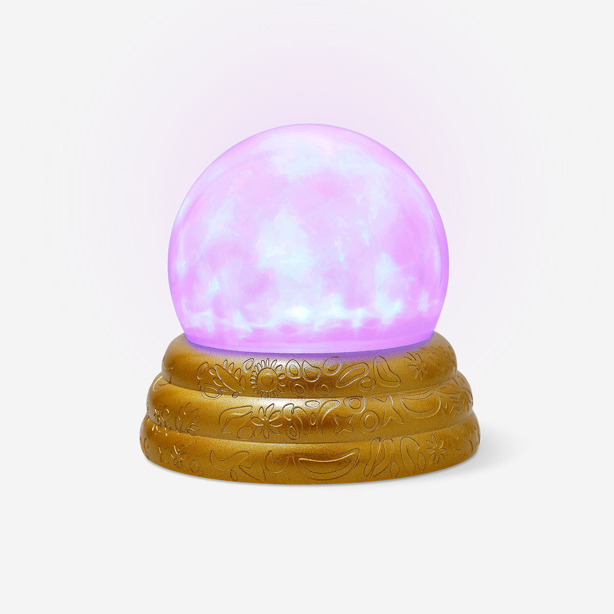 Flying Tiger Copenhagen scrying ball with light gadget showing a glowing, mystical glass sphere on a dark background.