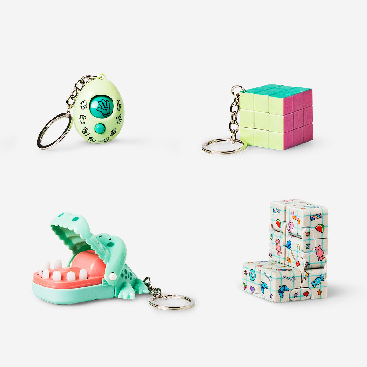 Flying Tiger Copenhagen collectible surprise mini game on keychain featuring a fun, portable game design with vibrant colors.