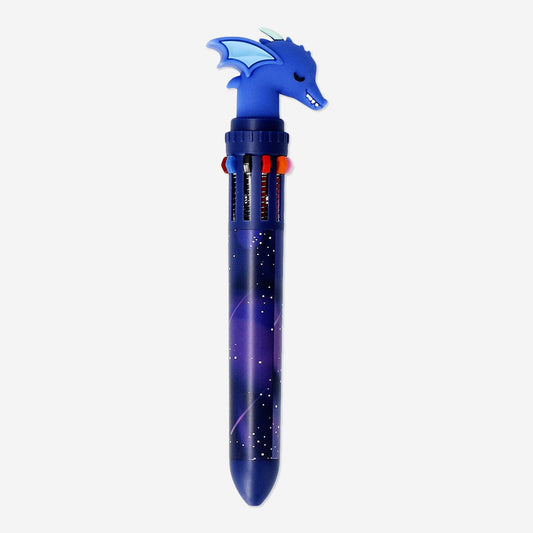 Blue dragon shaped multi-coloured ballpoint pen