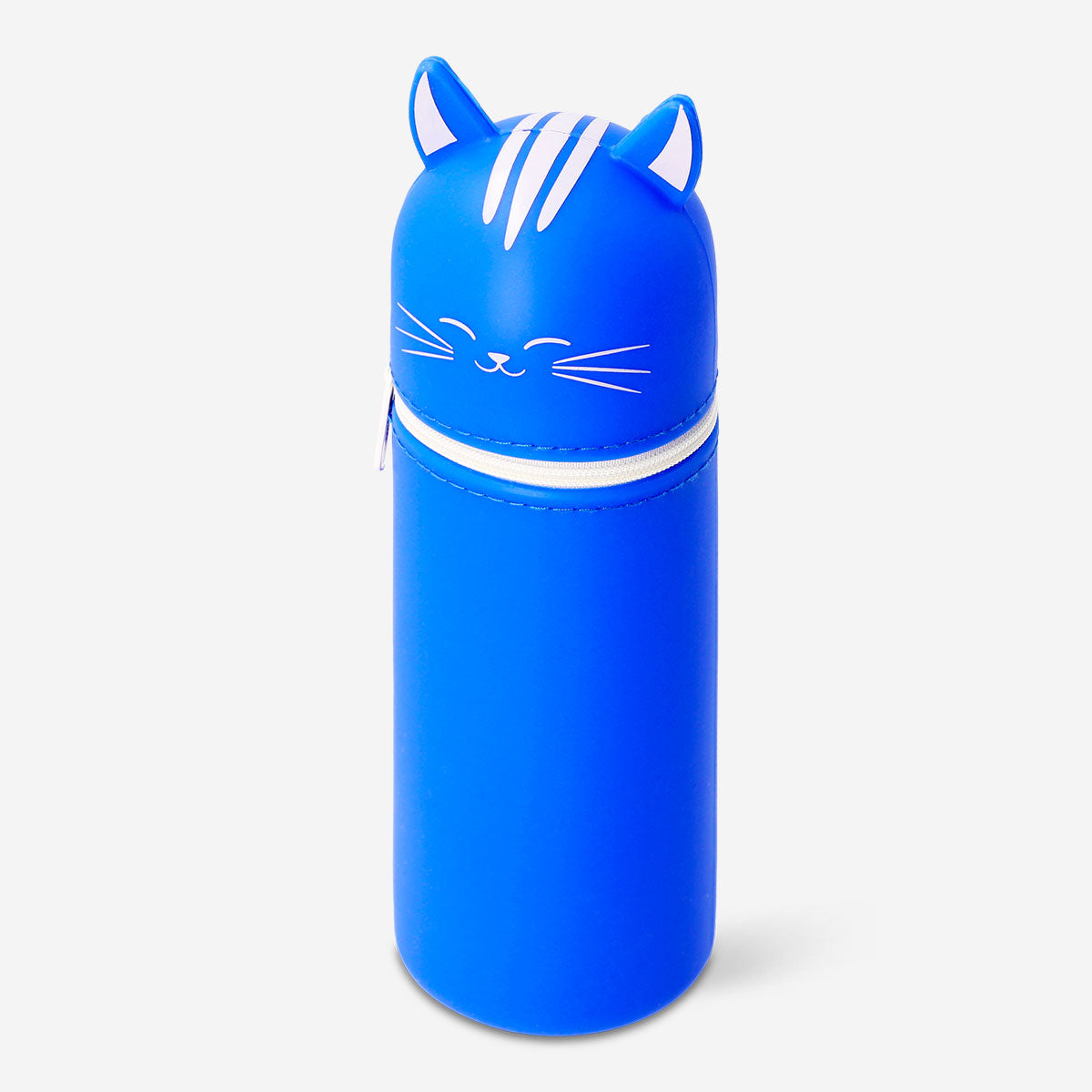 Blue silicone cat pencil case for office use, by Flying Tiger Copenhagen, featuring a cute cat design with a zipper closure.