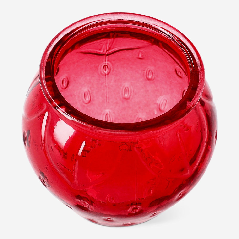 Strawberry tealight holder from Flying Tiger Copenhagen, home decor accessory shaped like a strawberry with detailed surface.
