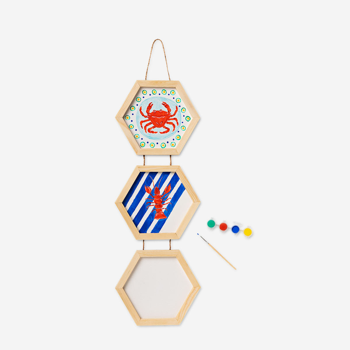 Flying Tiger Copenhagen 3 in 1 hexagonal canvas set for hobby art projects, featuring versatile geometric designs on sturdy canvas.