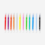 Set of 12 Flying Tiger Copenhagen dual tip pens with fineliner and brush tips, ideal for office and creative use.