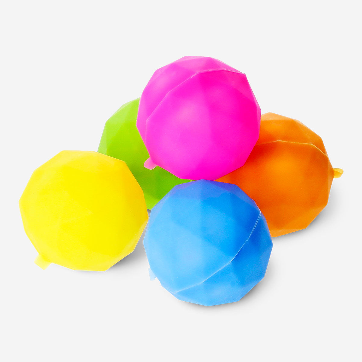 Reusable diamond water balloons toy set with 5 colorful balloons, designed for fun water fights and outdoor play.