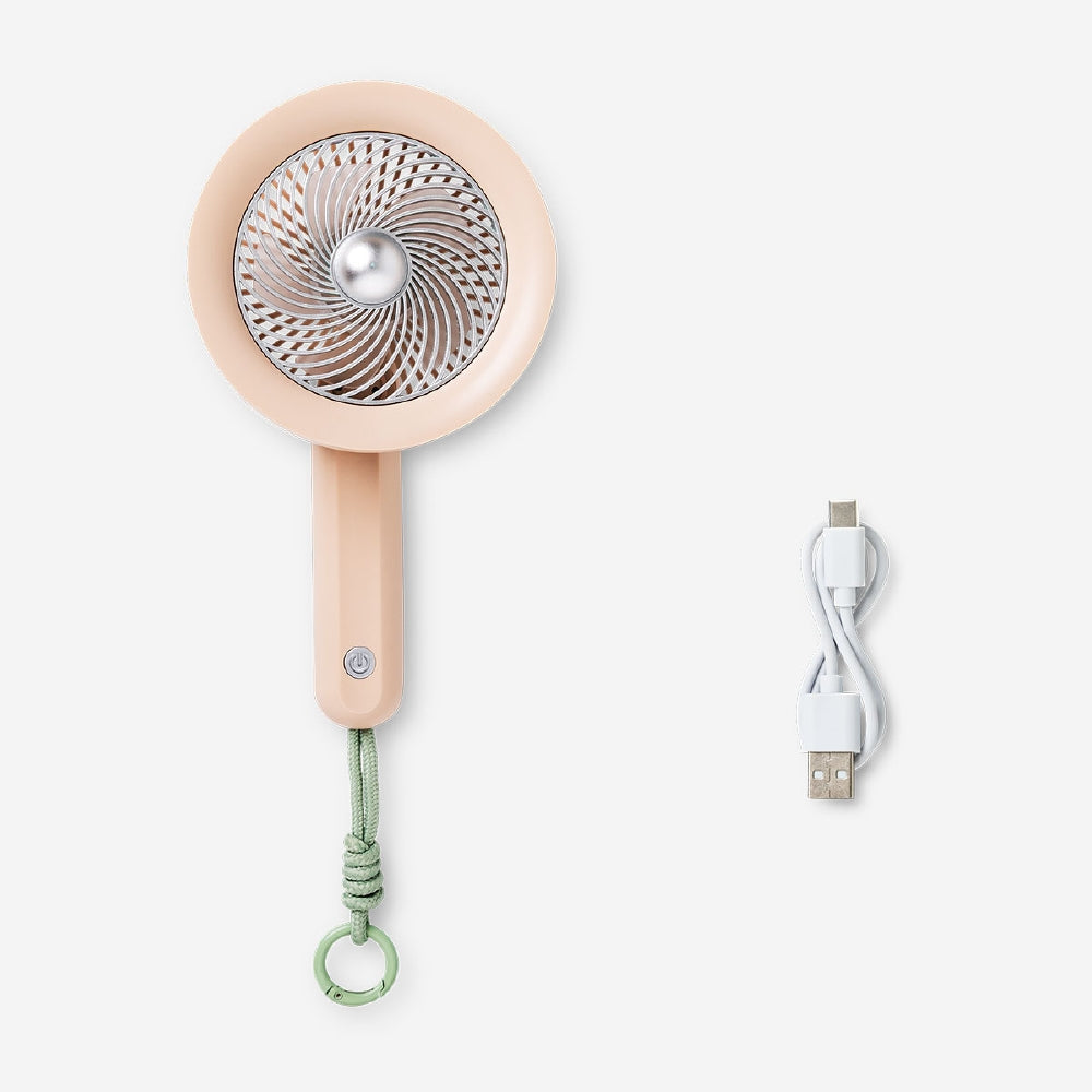 Handheld fan with strap - Beige and silver