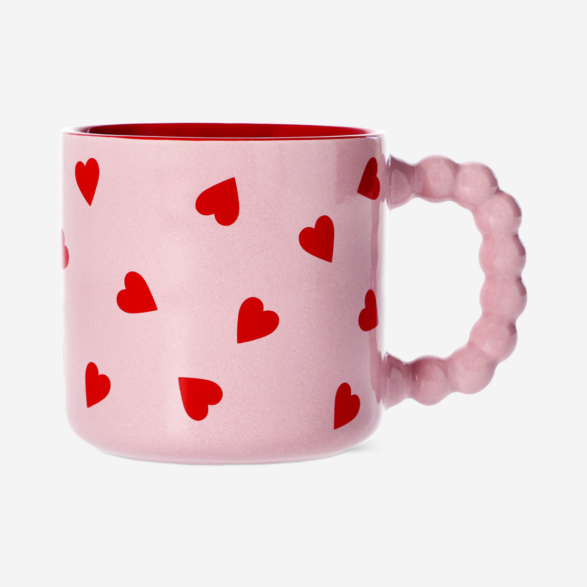 Pink mug with red hearts - 350 ml