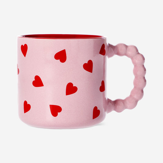 Pink mug with red hearts - 350 ml