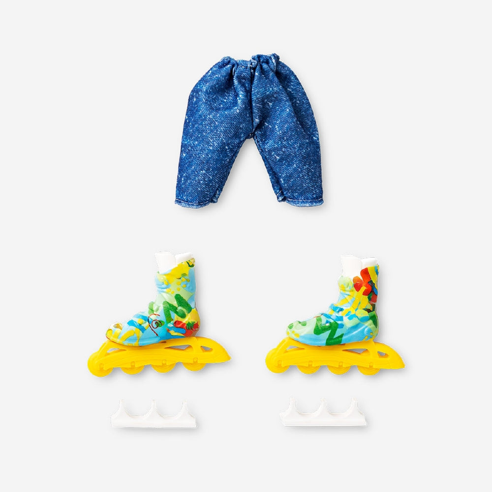 Colorful Flying Tiger Copenhagen finger inline skates toy with adjustable straps and small wheels for pretend skating fun.