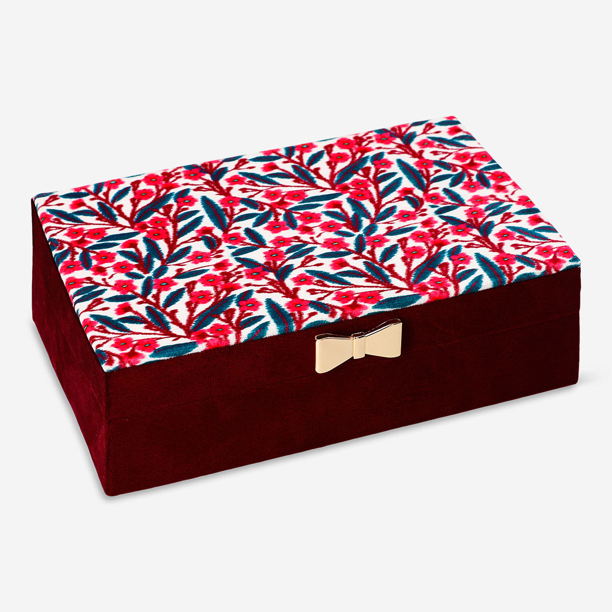 Velvet jewelry box with printed design, Flying Tiger Copenhagen home accessory for organizing jewelry and valuables.