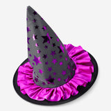 Kids' witch's hat for party costumes, black pointed hat with orange band, by Flying Tiger Copenhagen.