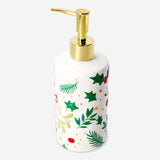 Flying Tiger Copenhagen Christmas print soap dispenser, 20 cm tall, with festive holiday design and pump for liquid soap.