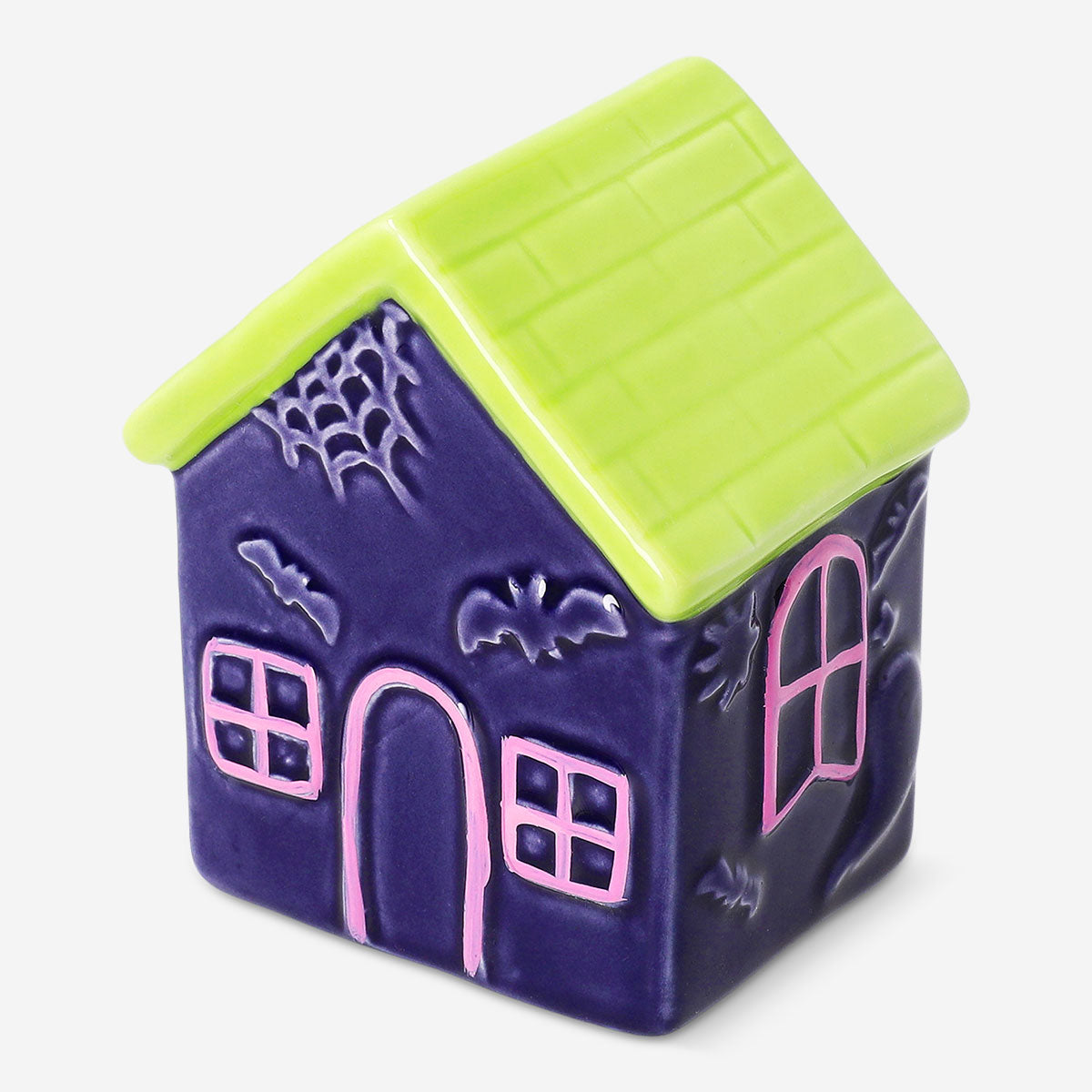 Decorative ceramic Halloween house by Flying Tiger Copenhagen, 10 cm tall, with spooky design and detailed Halloween-themed features.