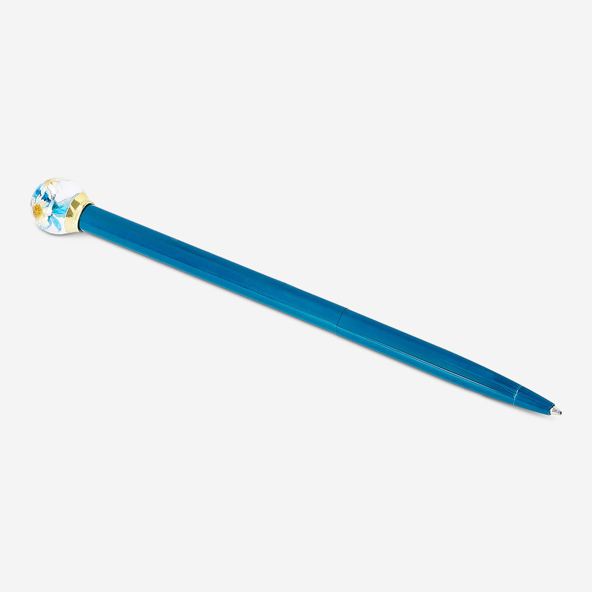 Blue Flying Tiger Copenhagen ballpoint pen with a globe-shaped flower topper, ideal for office use.
