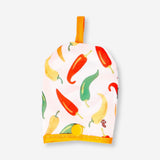 Foldable textile fan with chilli print by Flying Tiger Copenhagen, showing a colorful, portable fan design with vibrant chili motifs.