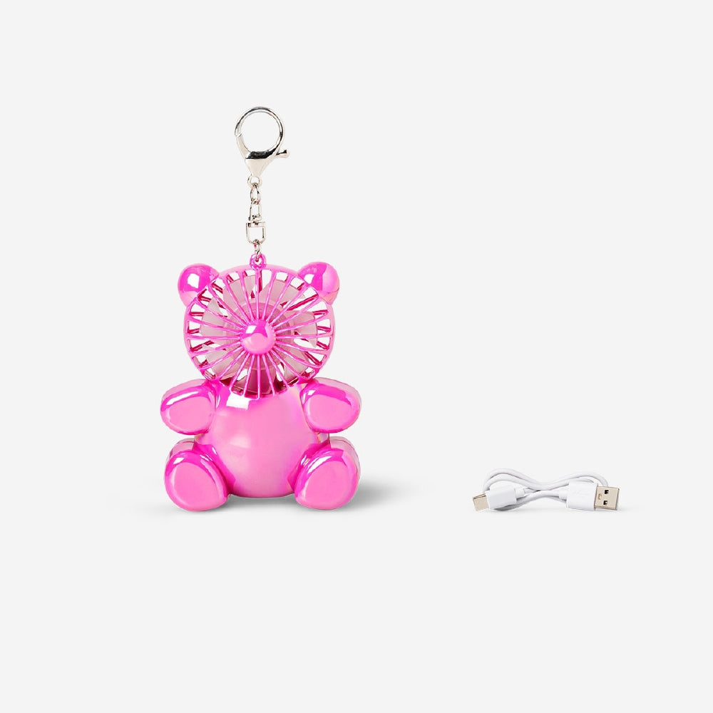 Flying Tiger Copenhagen gummy bear handheld fan with key ring, portable gadget in vibrant gummy bear design.