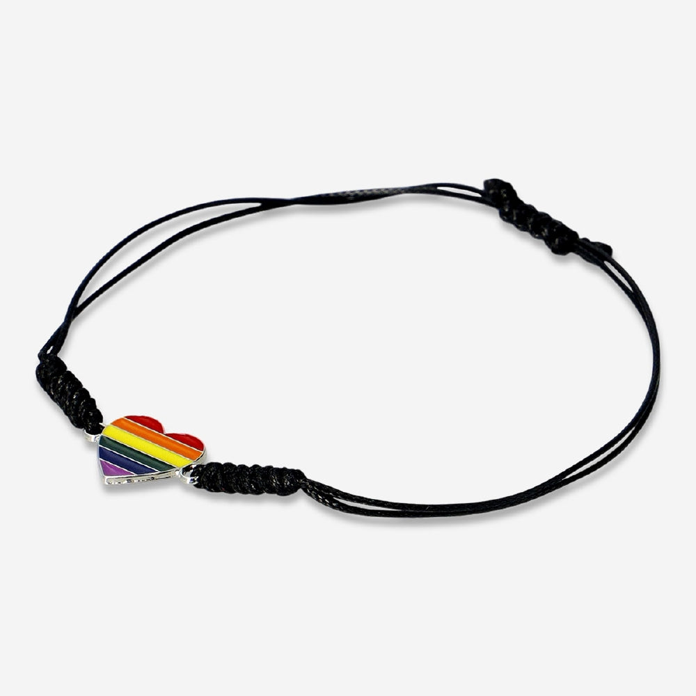 Colorful rainbow heart textile bracelet with vibrant fabric hearts, designed by Flying Tiger Copenhagen.