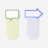 Set of two Flying Tiger Copenhagen office paper clips with sticky memos for organizing and marking documents.