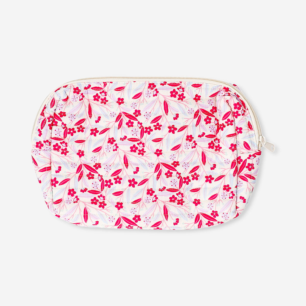 Quilted floral toiletry bag by Flying Tiger Copenhagen, personal care accessory with a soft, padded design and vibrant floral pattern.
