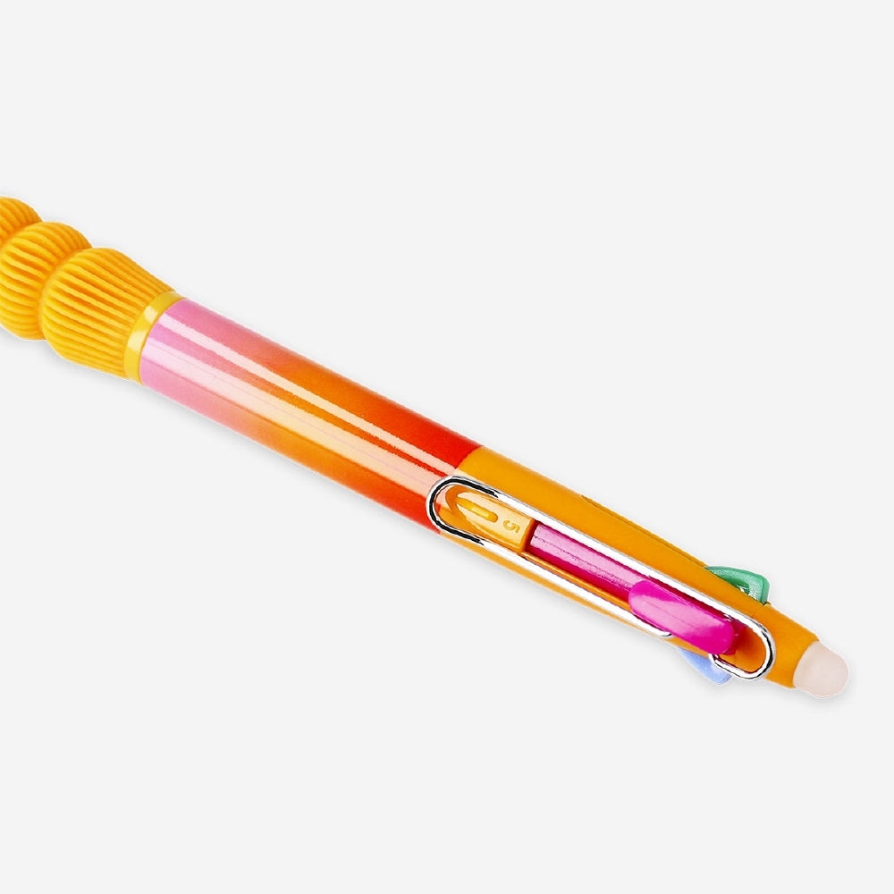 Colorful orange and multi-colored erasable gel pen from Flying Tiger Copenhagen for office writing and drawing tasks.