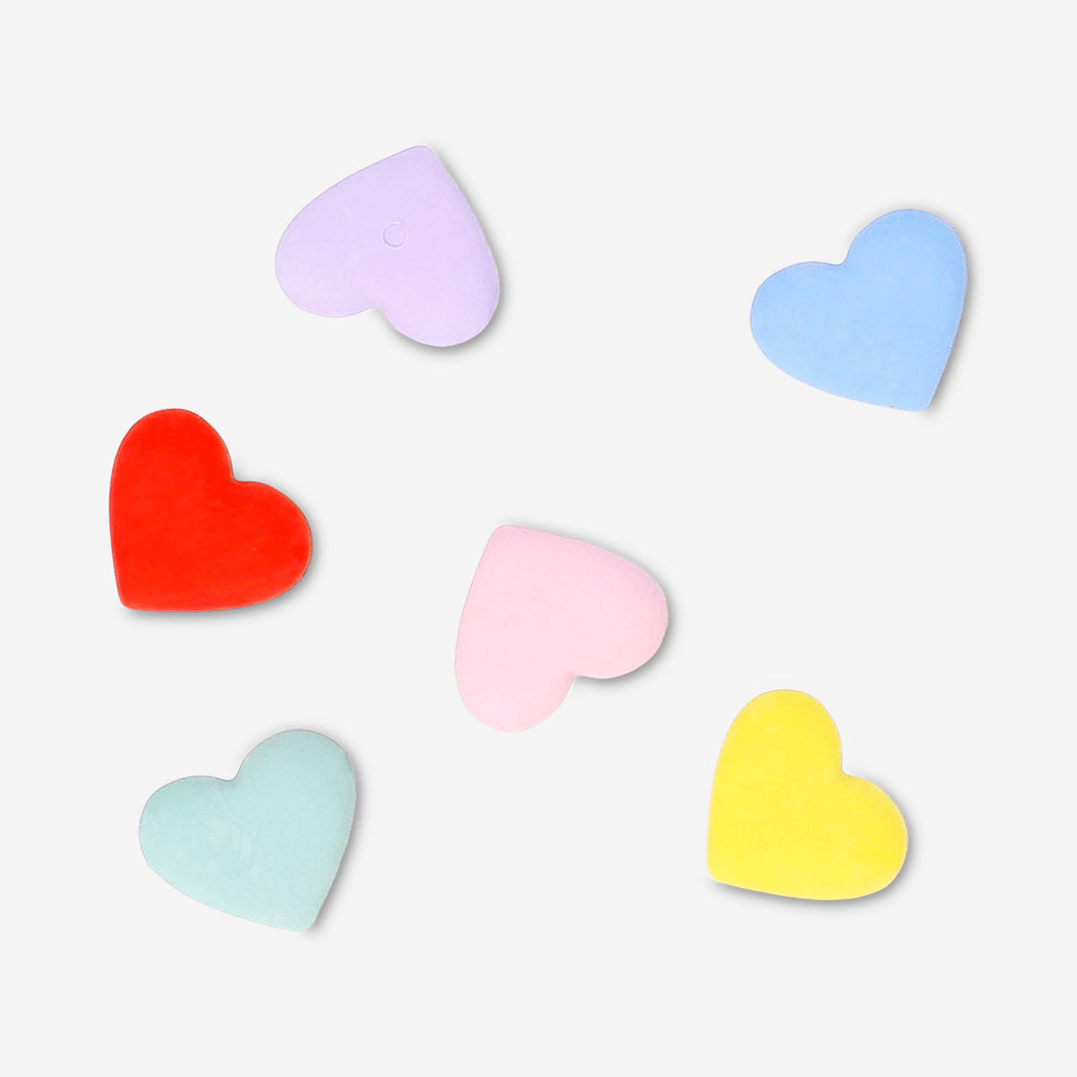 Set of heart-shaped erasers from Flying Tiger Copenhagen, colorful office erasers with cute heart designs.