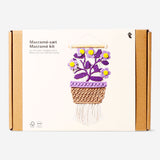 Flying Tiger Copenhagen macramé kit with floral design for hanging wall decor, perfect for hobby craft projects.