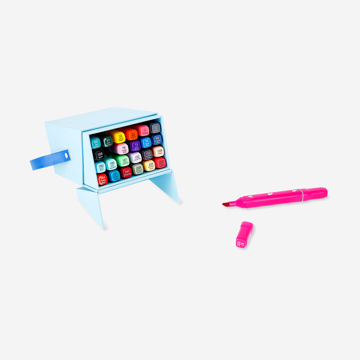 Set of 30 Flying Tiger Copenhagen twin hobby markers in a box, featuring vibrant colors for arts and crafts projects.