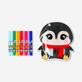 Set of 10 Flying Tiger Copenhagen office markers in a cute penguin-shaped case, ideal for writing and highlighting.