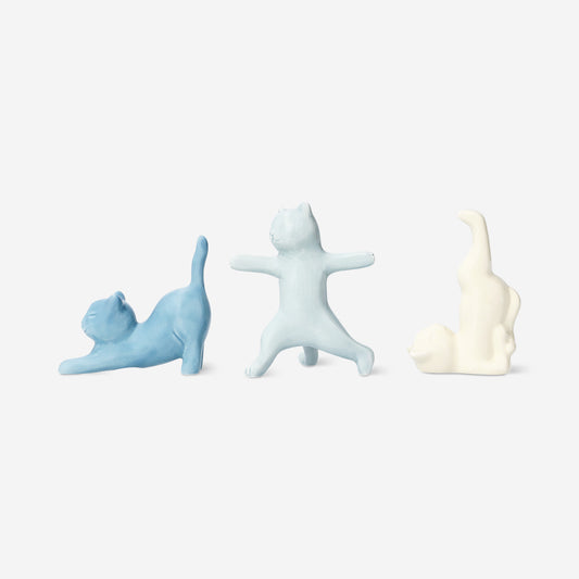Blue ceramic cat jewellery stands - 3 pcs