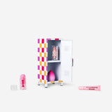 Checkered mini locker gadget from RuPaul's Drag Race x Flying Tiger Copenhagen, 26 cm, with black and white checkered pattern.