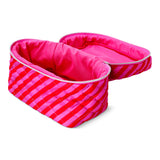 Quilted Flying Tiger Copenhagen personal care toiletry bag with pink stripes, measuring 13x19 cm, compact and stylish for travel.