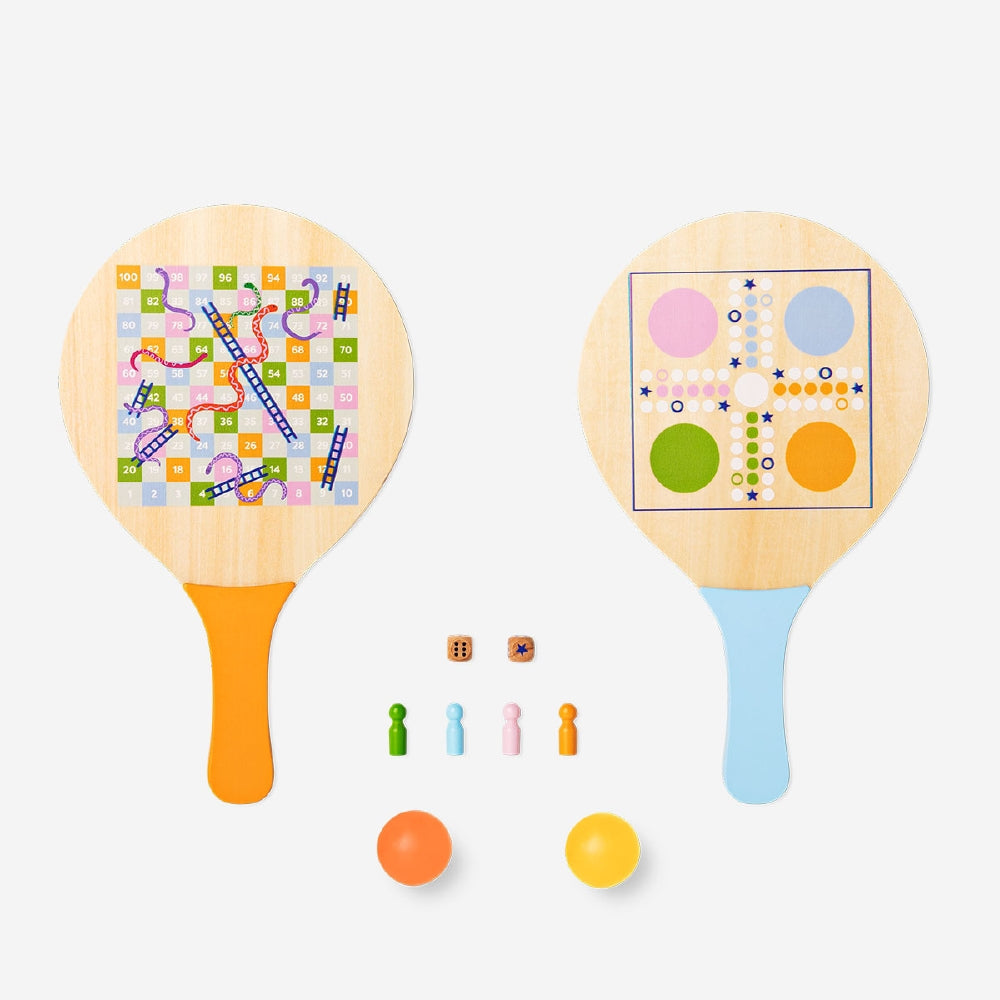 3-in-1 strandspelletjes - Tennis, ludo of slangen en ladders