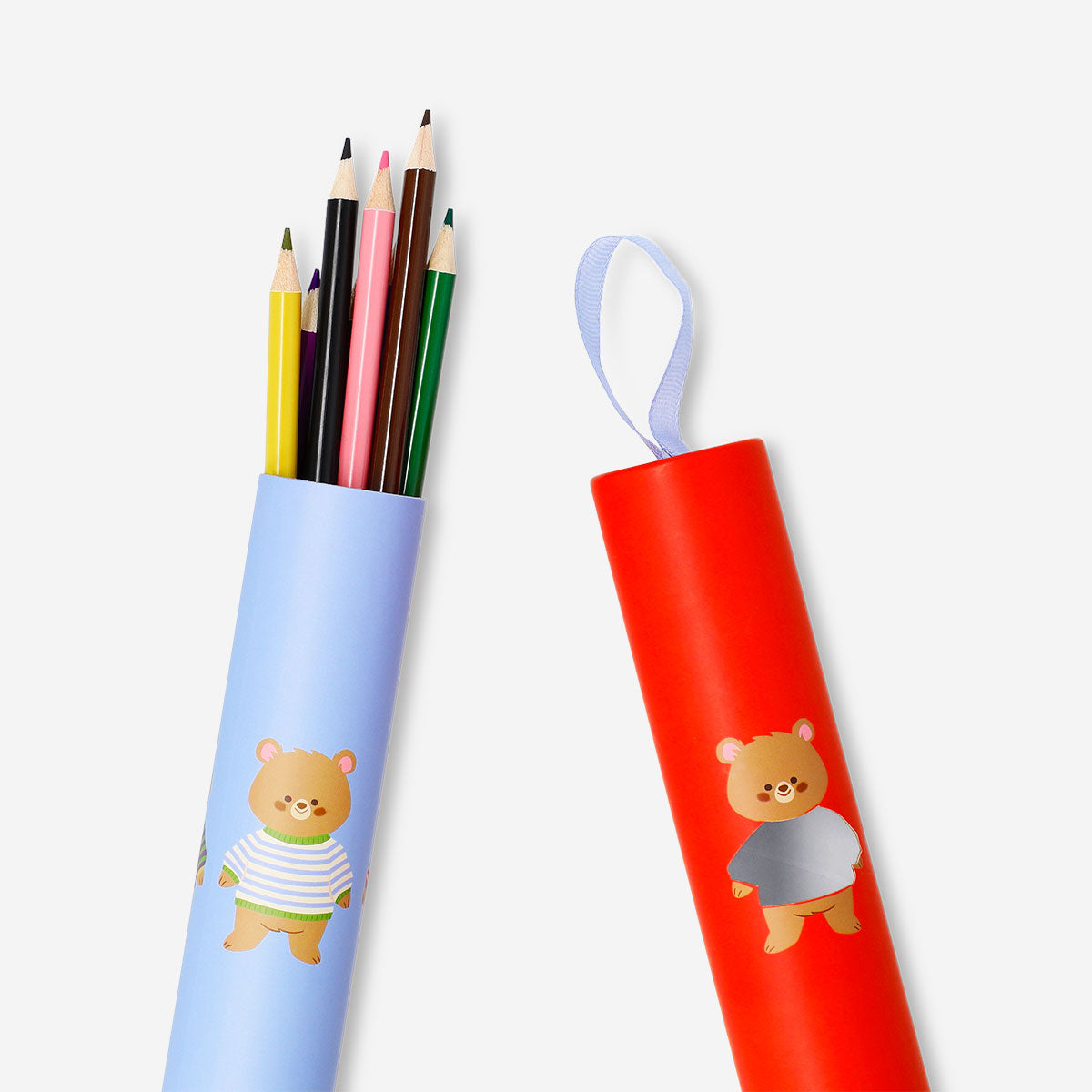 Set of 12 colorful office colouring pencils from Flying Tiger Copenhagen arranged in a container.