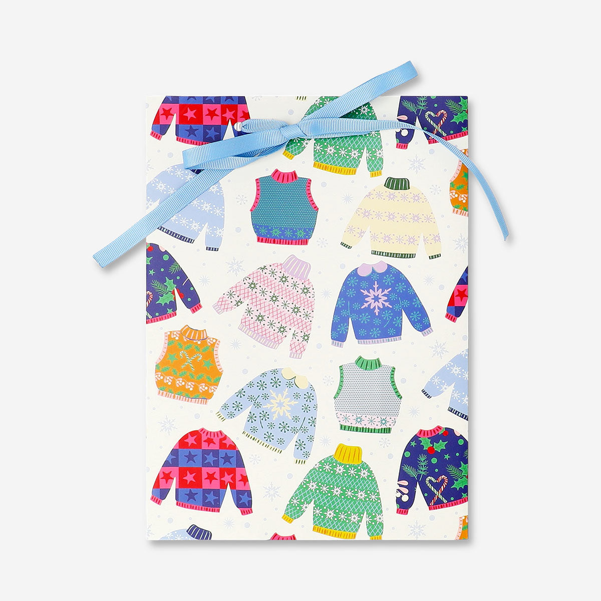 Office gift bag with Christmas sweater design, 25x18 cm from Flying Tiger Copenhagen, featuring festive holiday pattern and colorful accents.