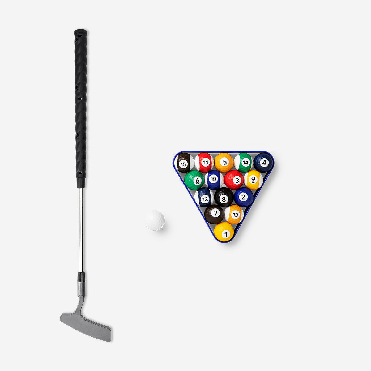 Flying Tiger Copenhagen pool golf game with mini golf holes and cues, perfect for fun indoor gaming.