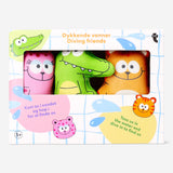 Set of three animal diving toys from Flying Tiger Copenhagen, colorful plastic toys designed for water play and fun.