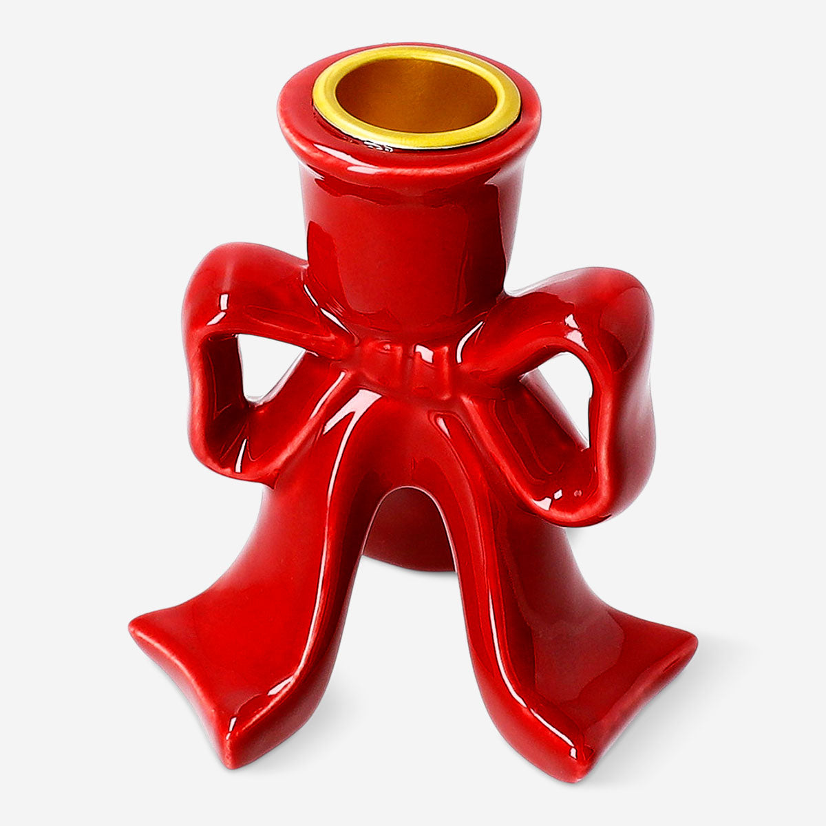 Red bow candle holder, 9 cm tall, decorative home accessory by Flying Tiger Copenhagen featuring a festive bow design.