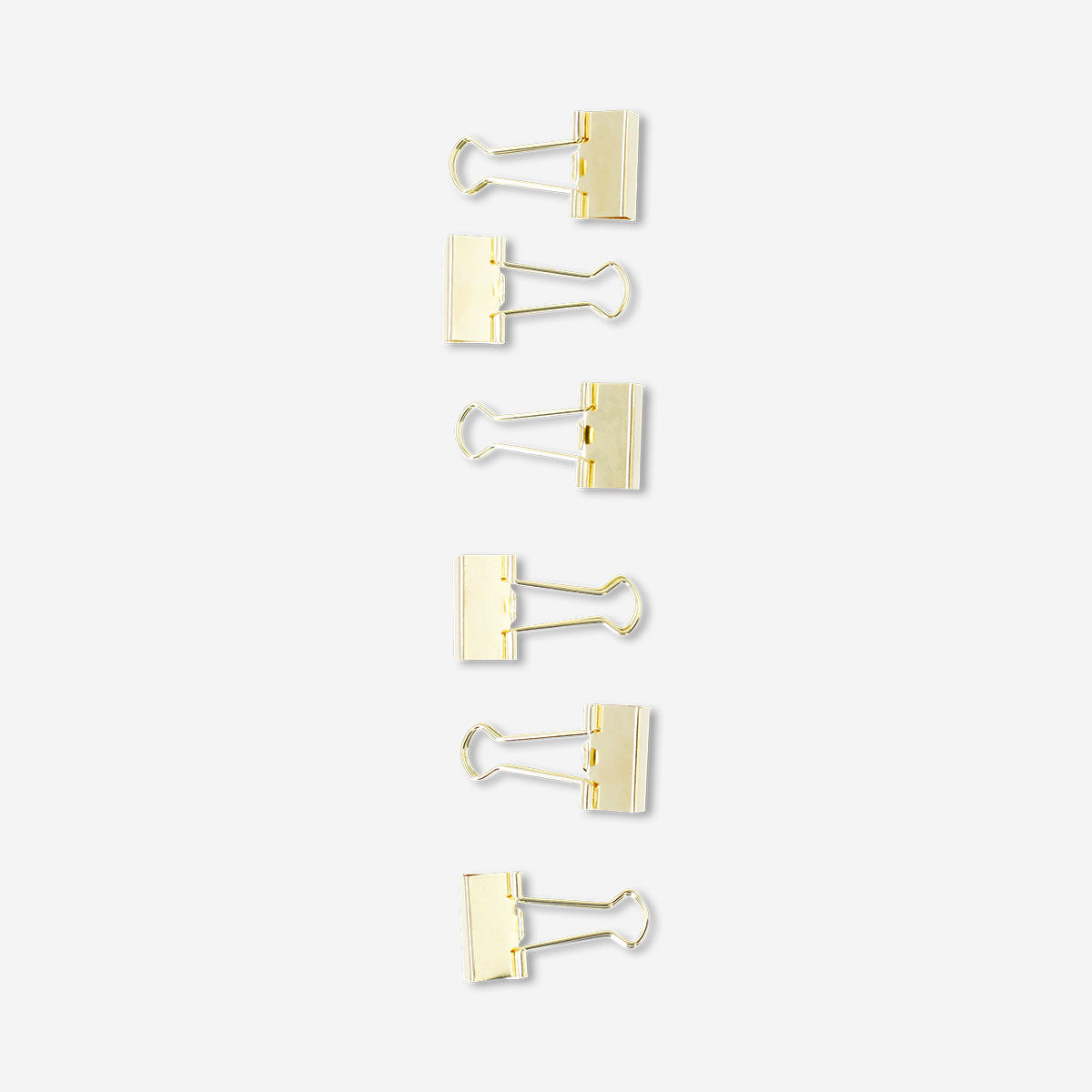 Set of six Flying Tiger Copenhagen Bulldog Clips, metal office clips for paper organization and fastening.