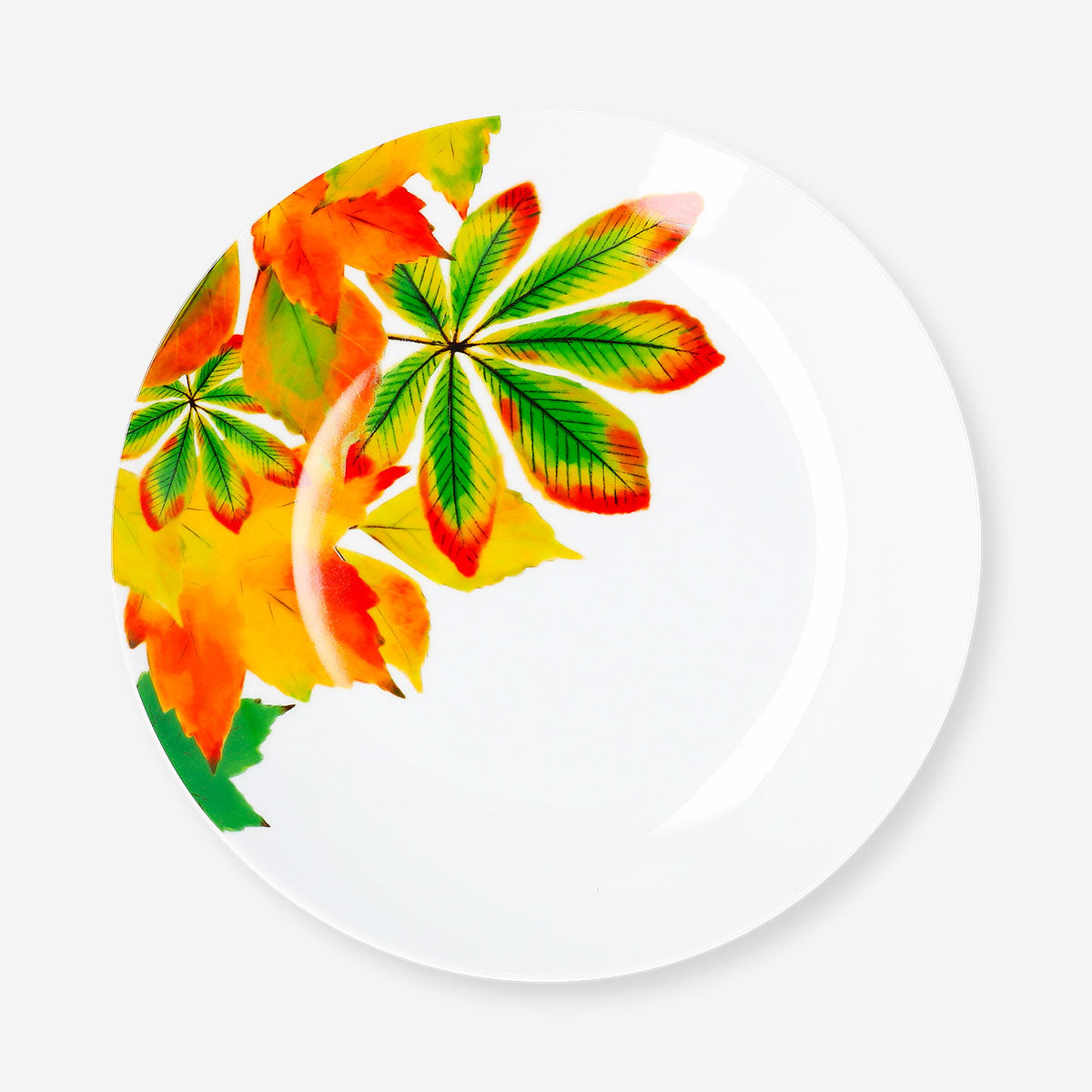 27 cm ceramic plate with autumn leaf print from Flying Tiger Copenhagen, featuring warm fall colors and seasonal design.