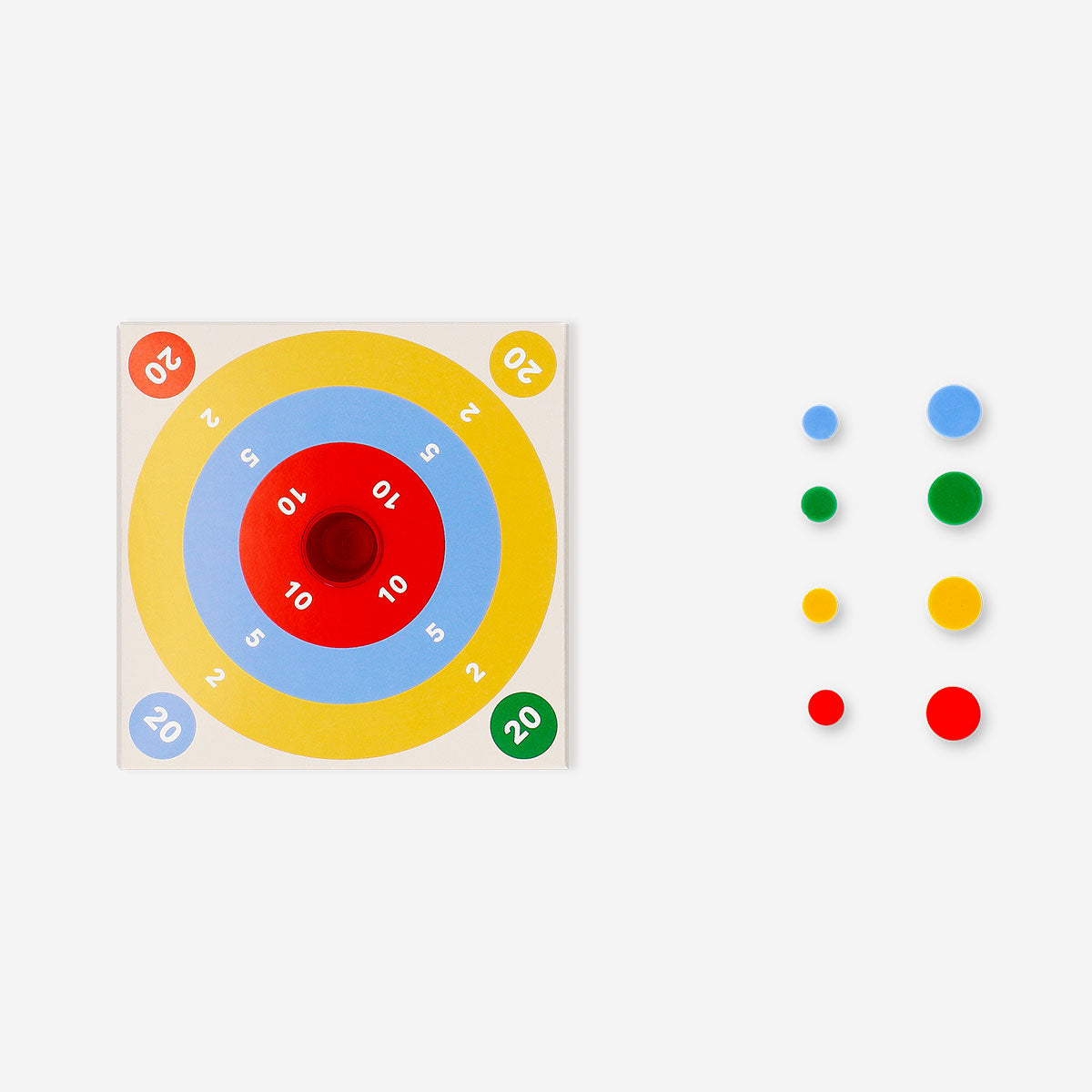Flying Tiger Copenhagen Target game showing colorful game pieces and target board for fun indoor play.