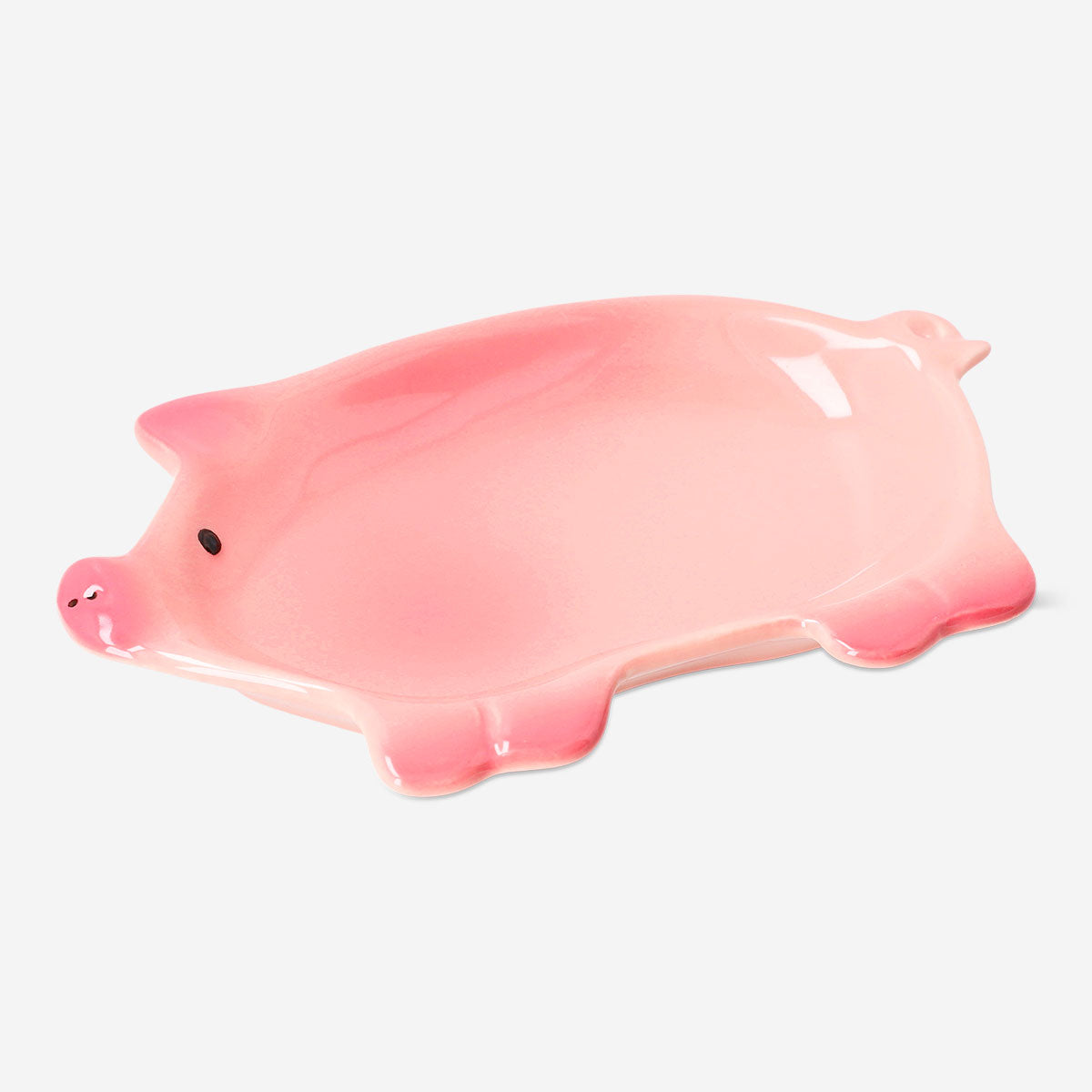 Pink pig-shaped ceramic plate, 21 cm in size, ideal for kitchen use, from Flying Tiger Copenhagen.