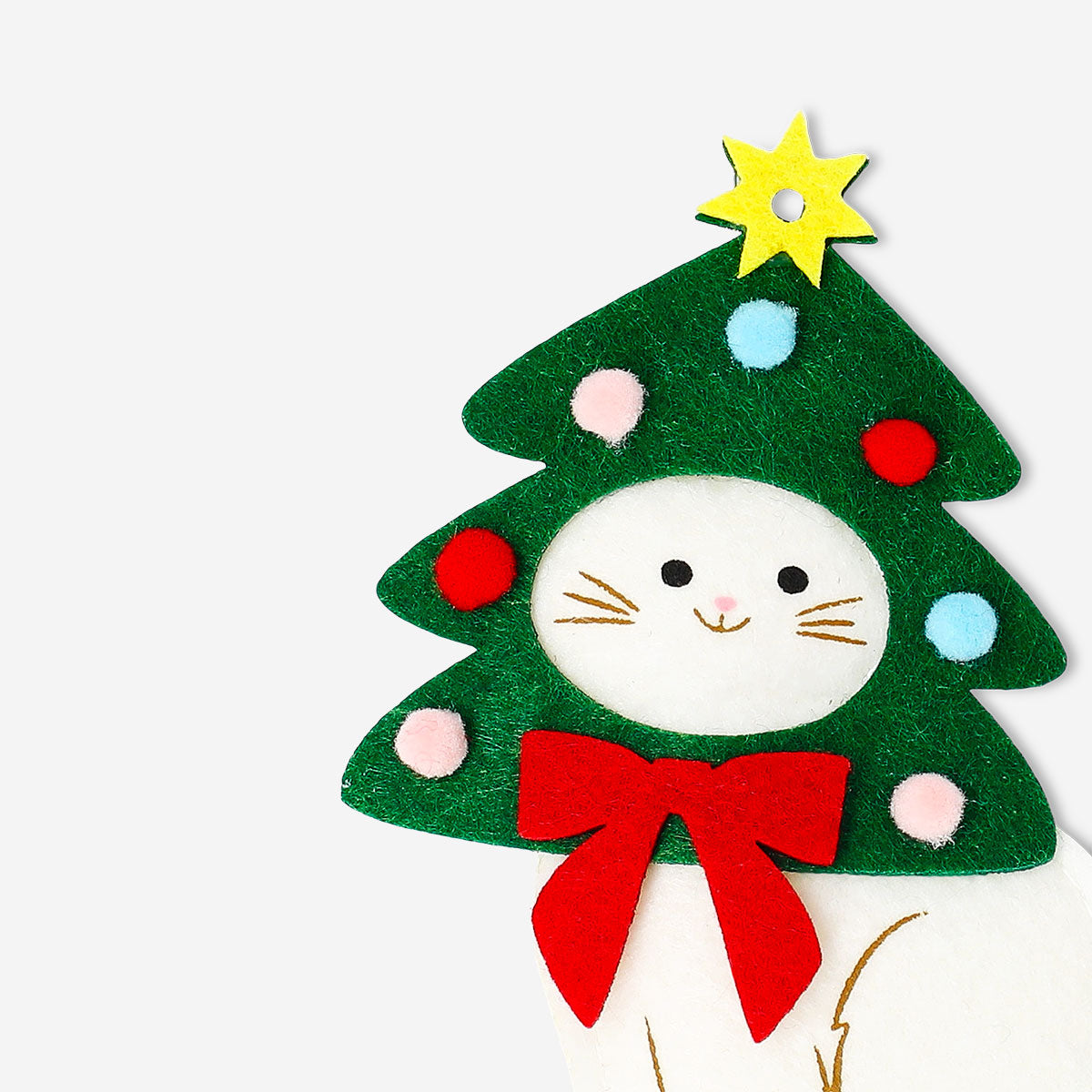Felt hanging ornament of a cat wearing a Christmas tree hat, perfect for holiday home decor, by Flying Tiger Copenhagen.