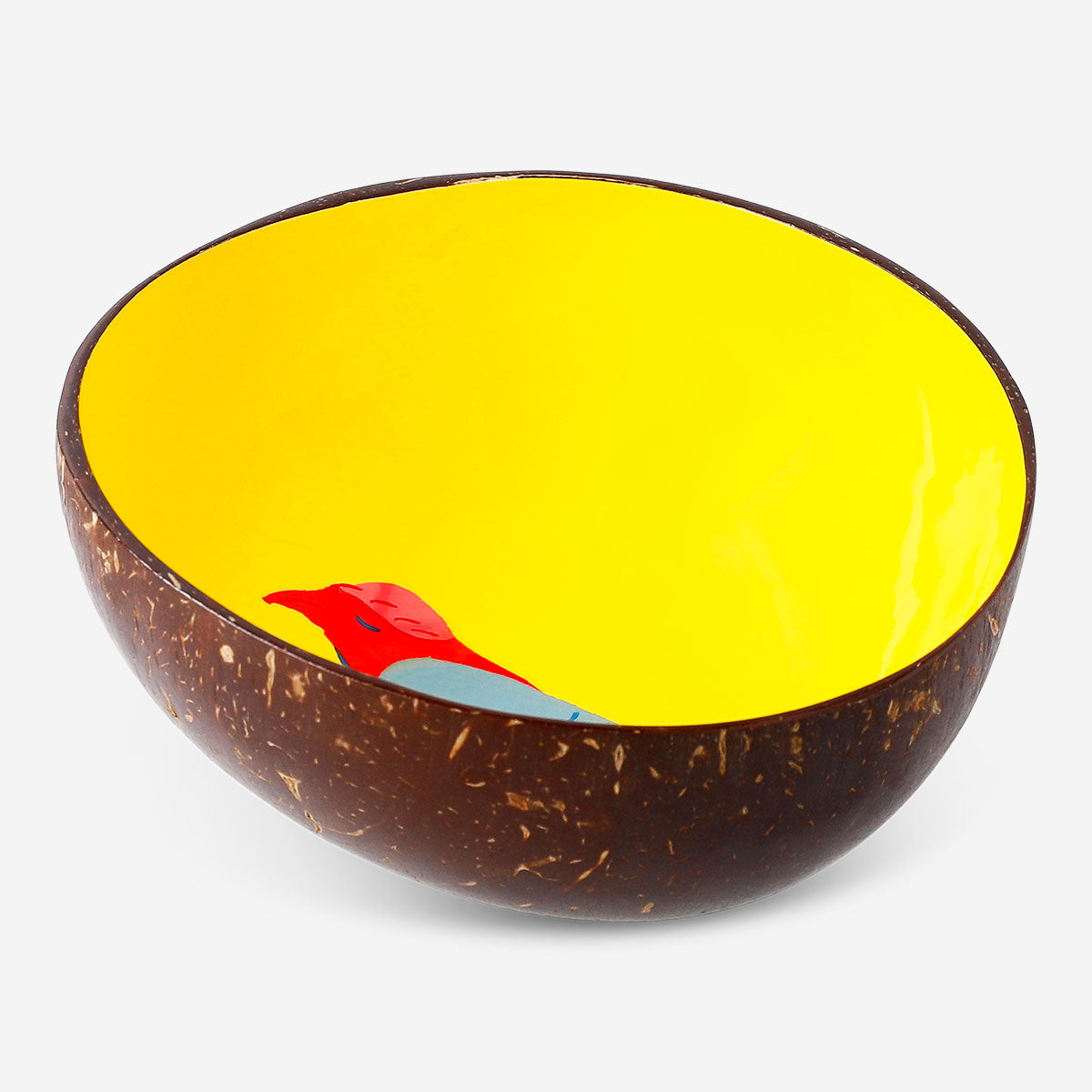 Decorative coconut bowl with hand-painted bird design, 13 cm, perfect for home decor by Flying Tiger Copenhagen