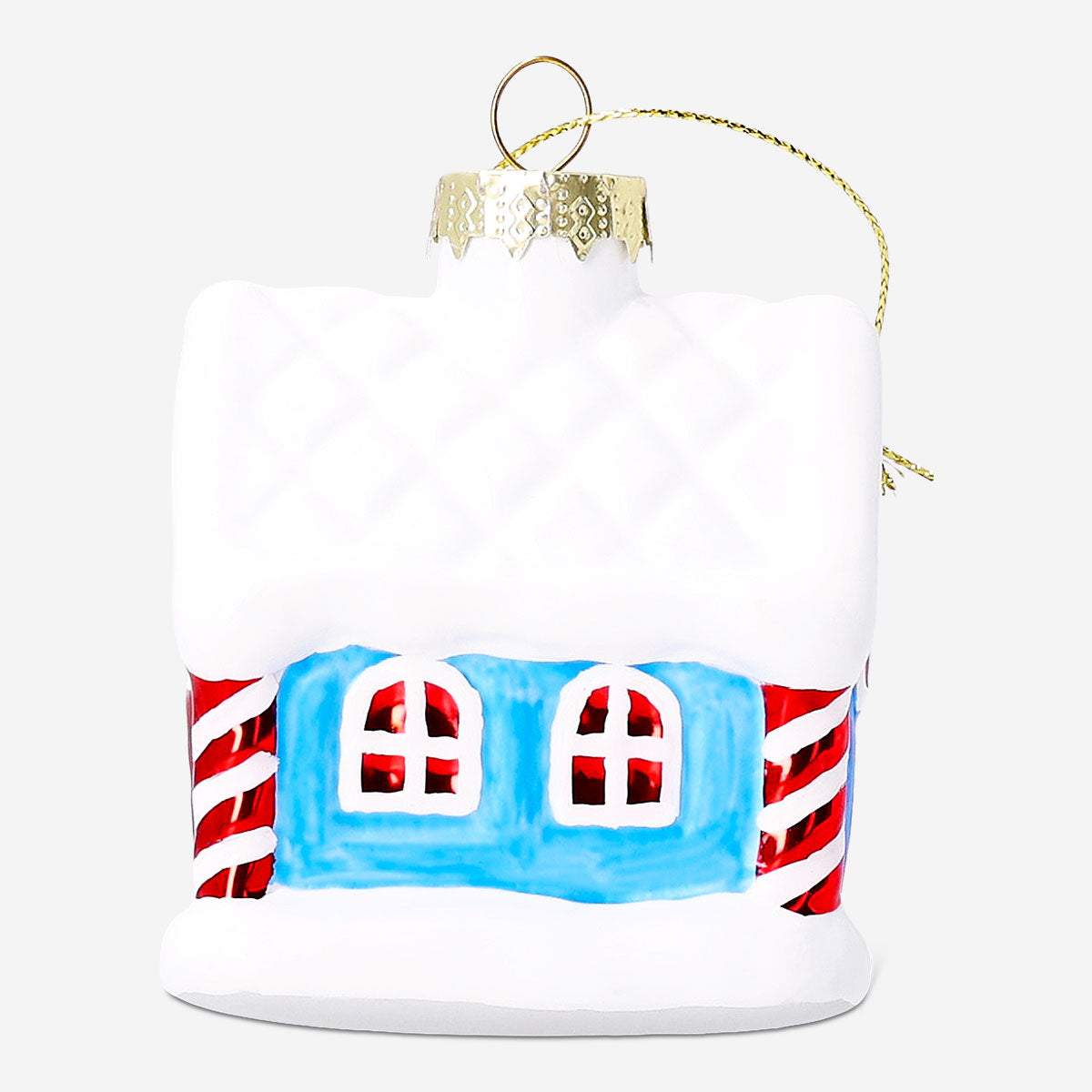 Flying Tiger Copenhagen snow-covered house ornament, detailed home decor figurine with winter scene and festive design.