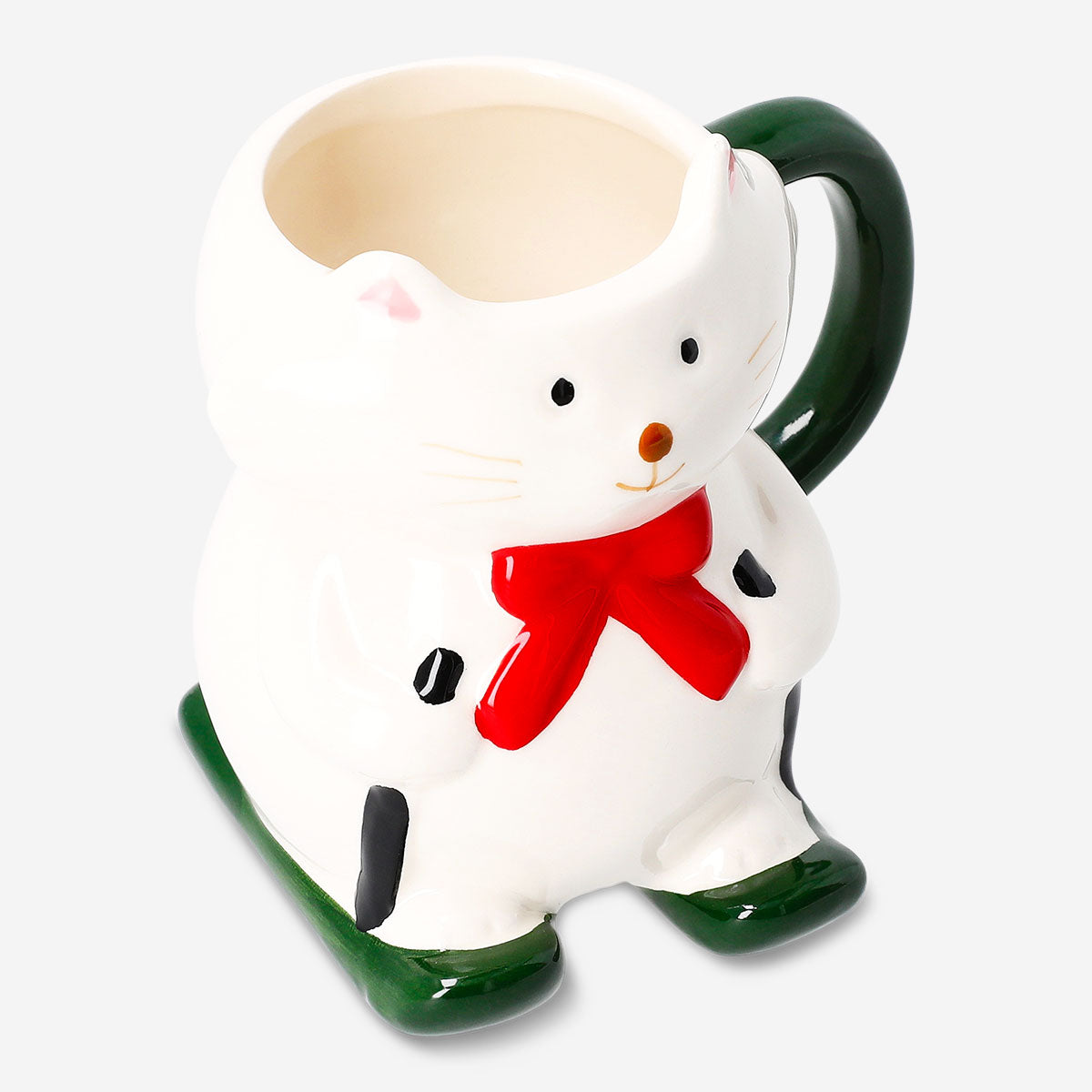 Skiing cat mug with 320 ml capacity, colorful ceramic kitchen cup featuring a playful feline in ski gear, by Flying Tiger Copenhagen