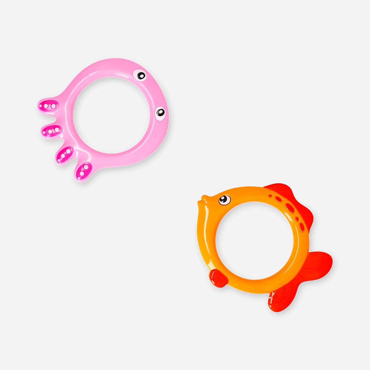 Two colorful fish diving rings toy from Flying Tiger Copenhagen, designed for water play and underwater diving fun.