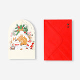Flying Tiger Copenhagen Christmas card featuring a festive holiday scene with office-themed decorations and cheerful winter imagery.