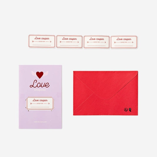 Card with love vouchers and envelope