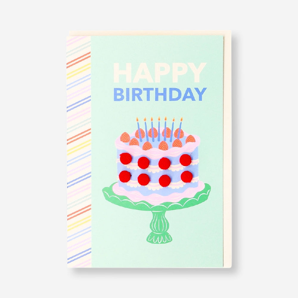 Office birthday card featuring a cake design with colorful pom poms by Flying Tiger Copenhagen